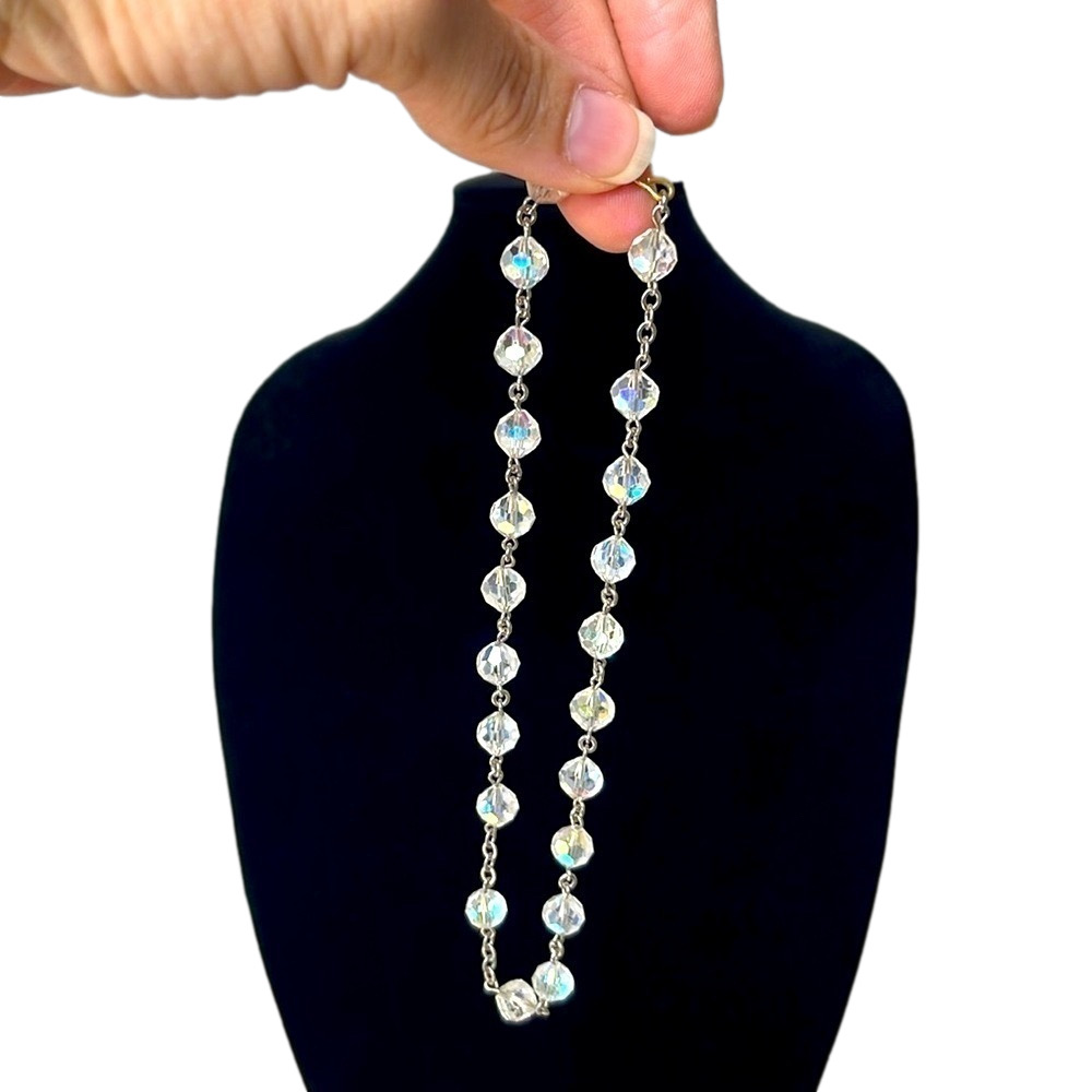 Vintage 60s Aurora Borealis Glass Beaded Estate Choker Sparkling Necklace 13”